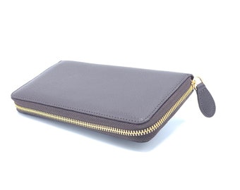 Cartera personalizada de cuero marrón oscuro con cremallera para mujer, cartera de cuero para mujer, cartera con cremallera, regalo personalizado