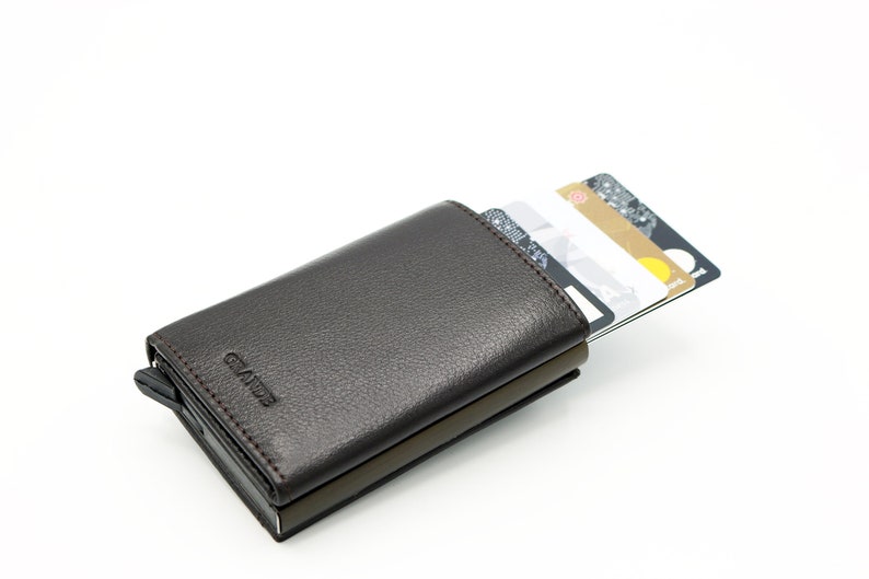 Men Leather Card Holder Leather Wallet Men Leather Wallet Personalized Gift Personalized Dark Brown Leather Magnetic Mechanical Wallet