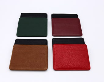 Personalized Bicolor Leather Slim Card Holder, Men Leather Wallet, Women Leather Card Case, Leather Card Holder, Groomsmen Gift, Brides Gift