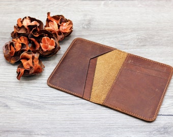 Women Personalized Rust Brown Leather Minimalist Wallet,  Full Grain Leather , Personalized Gift, Leather Card Holder, Birthday Gift