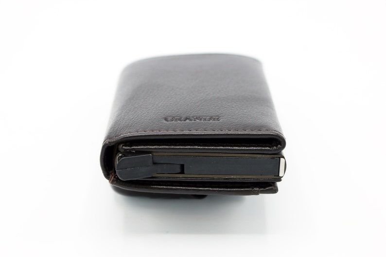 Men Leather Card Holder Leather Wallet Men Leather Wallet Personalized Gift Personalized Dark Brown Leather Magnetic Mechanical Wallet