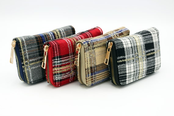 Silvery Fabric Plaid Zip Around Wallet Women Small Wallet Fabric Wallet Pocket Wallet Ladies Mini Purse Compact Wallet valentines Gift Etsy