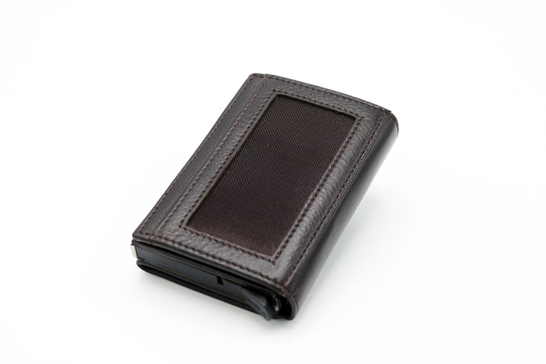 Men Leather Card Holder Leather Wallet Men Leather Wallet Personalized Gift Personalized Dark Brown Leather Magnetic Mechanical Wallet