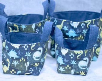 Dinosaur Fabric Basket with Handles, Reverable Fabric Storage Bins,  Four Sizes Available