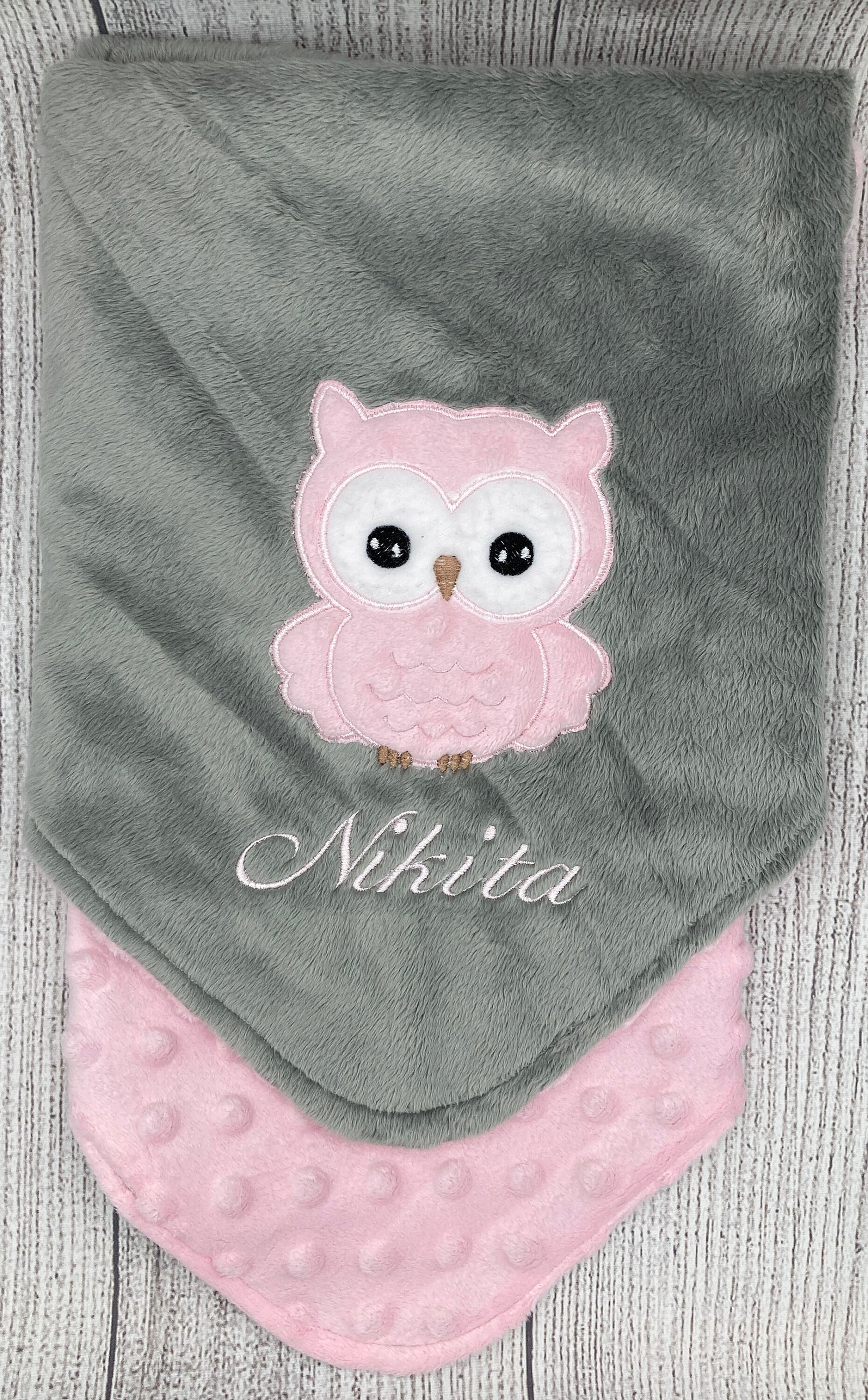 Personalize Owl Baby Blanket, Custom Name Baby Blanket, Minky Baby