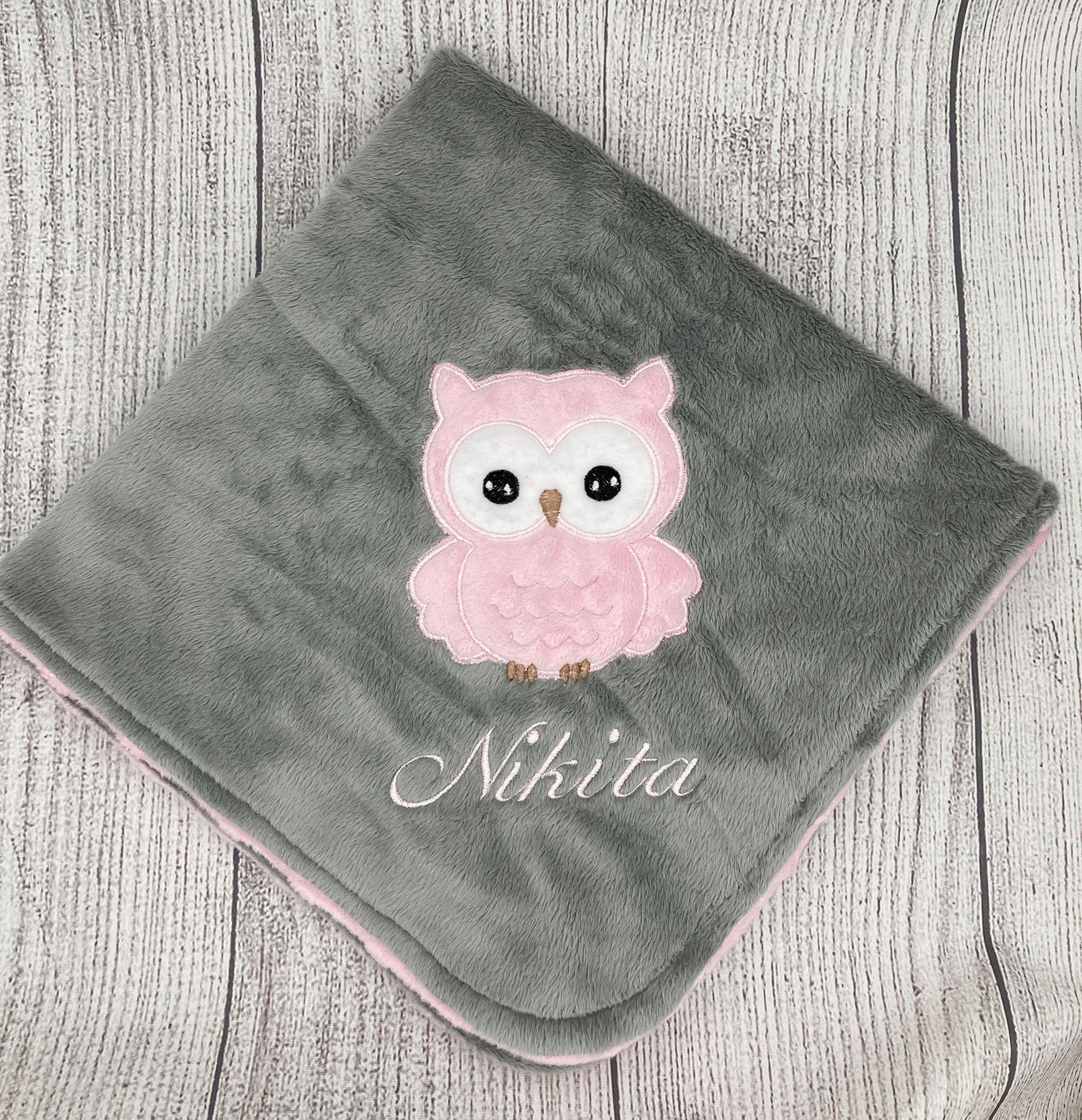 Personalize Owl Baby Blanket, Custom Name Baby Blanket, Minky Baby