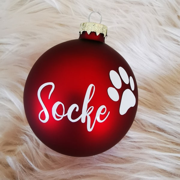 personalisierte Weihnachtskugel mit Pfote, 30 Farben, 8cm groß, Weihnachtsgeschenk Hund, Weihnachten Geschenk Haustier, Weihnachtskugel