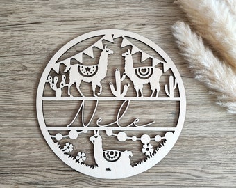 Personalisiertes Türschild "Lama" I Kinderzimmer Namensschild I Holzschild I Geschenk Geburt Taufe Geburtstag