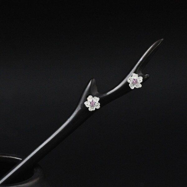 Silver Sakura BLACK Sandalwood 925 Sterling Silver, Floral Blossom Hair Stick Hairpin, Japanese, Hairpin Kanzashi, Ornament, Chopstick