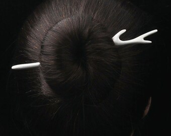 Simple & Clean - Antler Shape SOLID 925 Sterling Silver Hair Stick - Japanese Hairpin Kanzashi, Ornament, Boho Chopstick, Animal