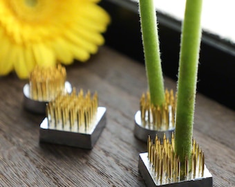 Wazakura 4PCS Mini Ikebana Kenzan 1&quot;(24mm) MADE IN JAPAN, Floral Arranging Pin Frog, Round & Square Brass Japanese Flower Holder