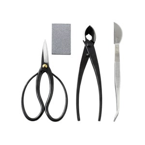 4PCS Japanese Bonsai Essential Kit MADE IN JAPAN, Scissors 7inch(180mm) + Concave Branch Cutter 8inch(200mm) + Tweezers + Sap Eraser Set