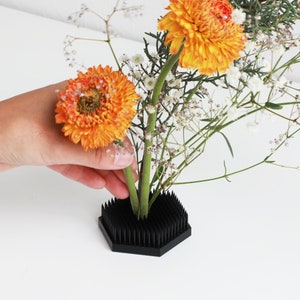Wazakura Japanese Black Hexagon Ikebana Kenzan Flower Holder 2.6 in (68 mm), Made in Japan Floral Arranging Pin Frog Tool