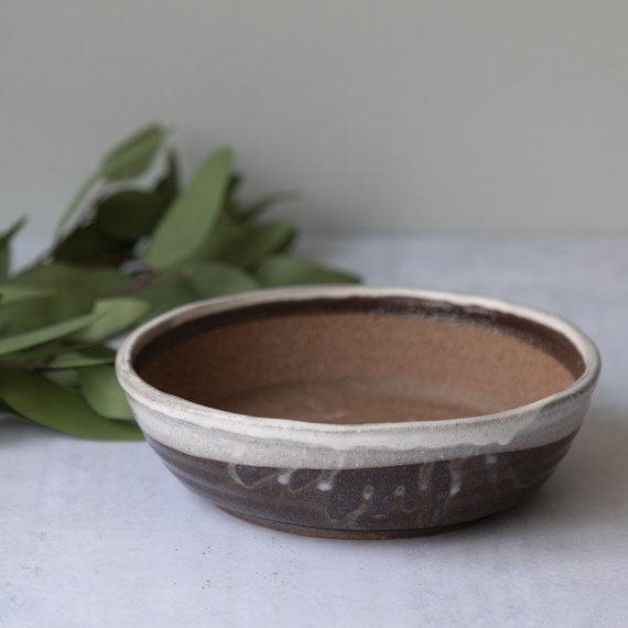 Wazakura Shigaraki Series Handmade Stripe Glazed Ceramic Bonsai Pot with Drainage, 6.6 in (170 mm) Made in Japan, Garden Training Container (並行輸入)