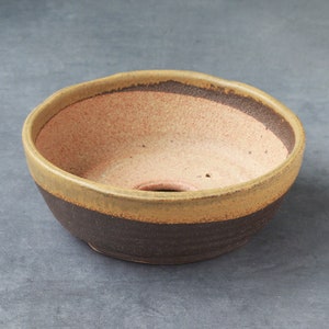 Wazakura Shigaraki Series Yellow Dust Stripe Glazed Ceramic Bonsai Pot Made in Japan, Succulent Bowl (Yellow Sand Small Size)