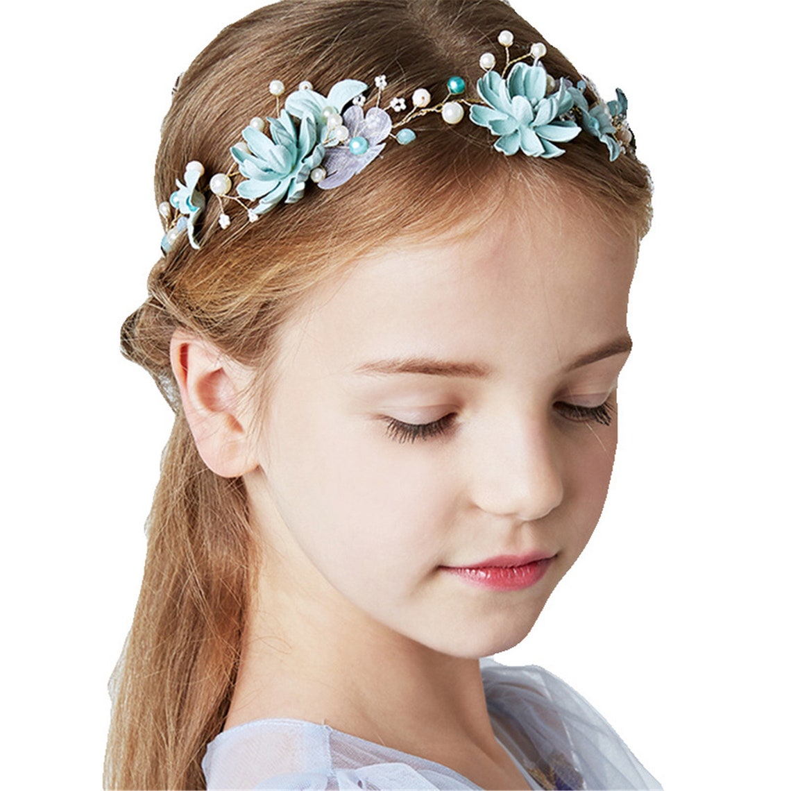 Girls' Headband Blue Beading Floral Flower Girl Headband Etsy