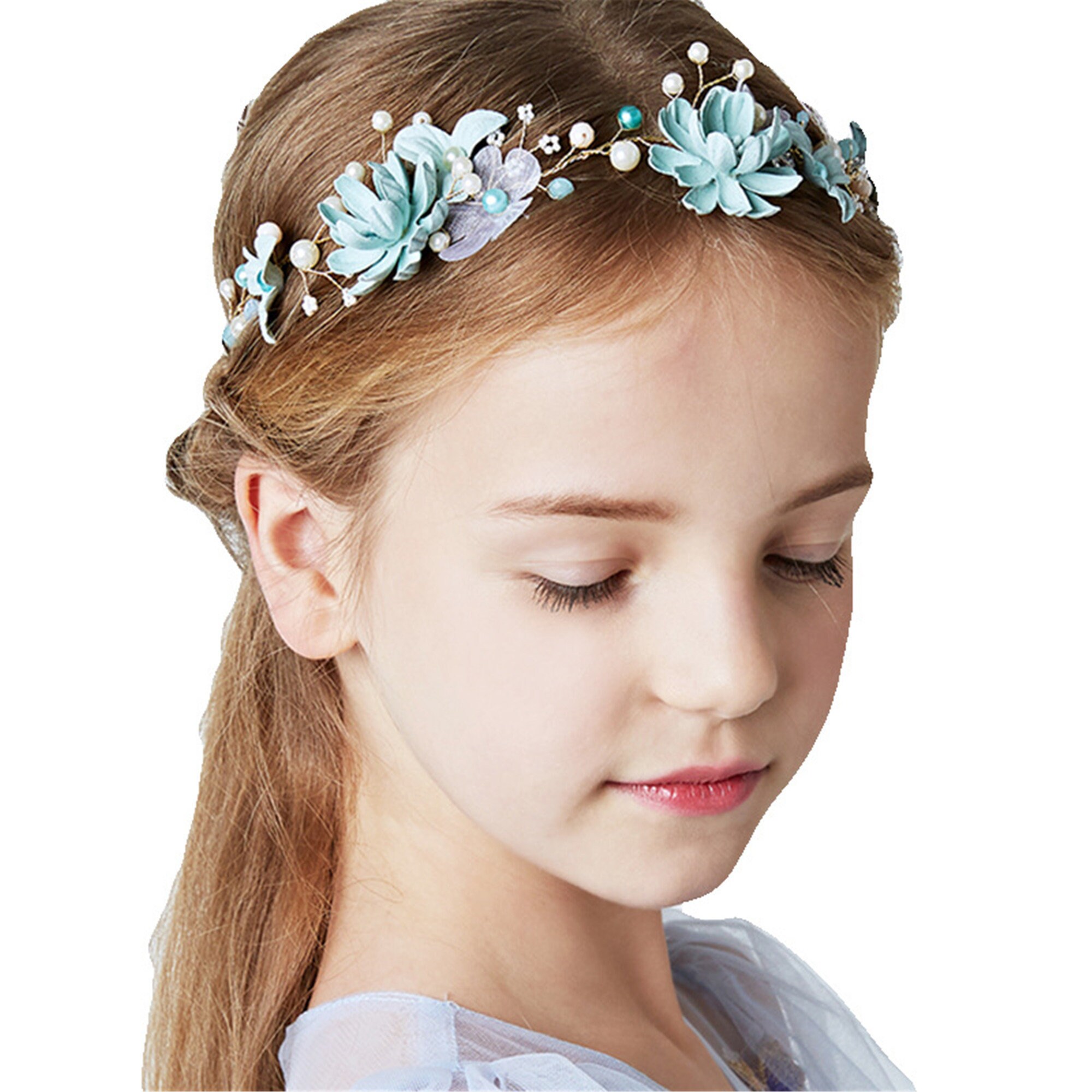 Girls' Headband Blue Beading Floral Flower Girl Headband Etsy