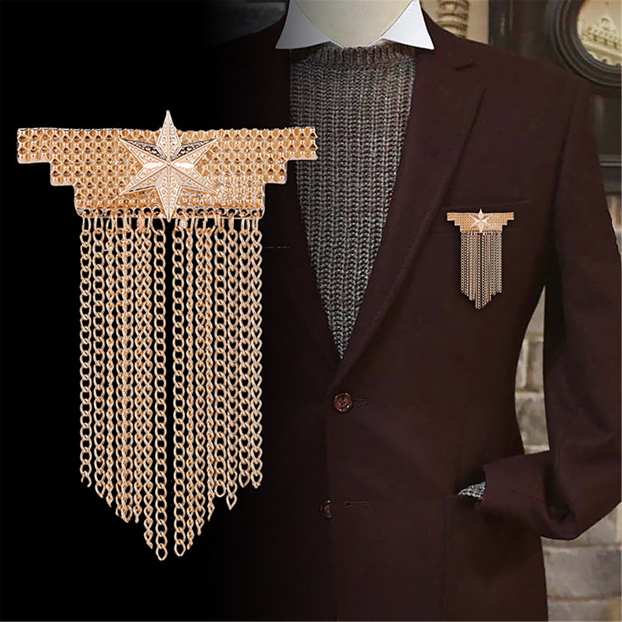 Gold Tassel Luxury Lapel Brooch Pin Handmade Collar Trim Etsy