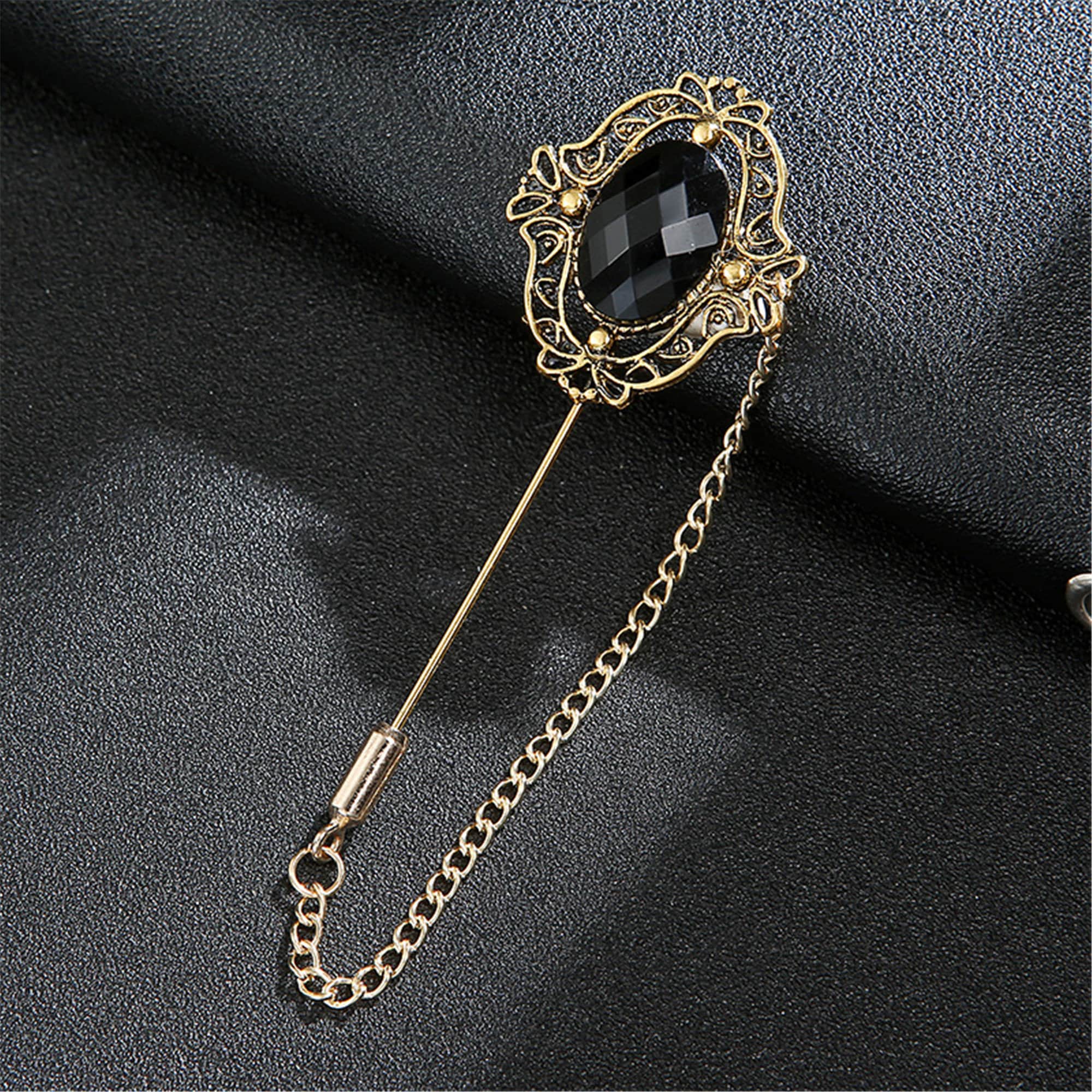 Gold Male Lapel Brooch Pin Rhinestone Handmade Chain Brooch Etsy