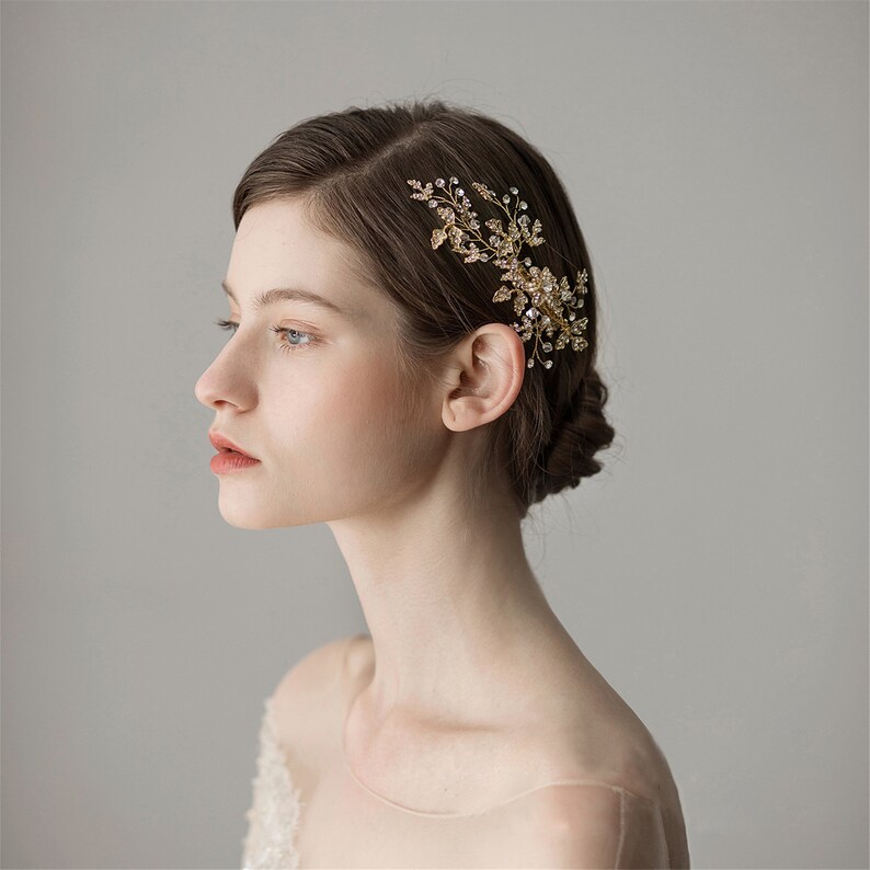 Elegant Bridal Hair Clip Sets Pearls Hairpin Pink Floral Leaves Bride Tiara BridesmaidFlower Girl Hairpin Hair Clip Wedding Hair Accessory