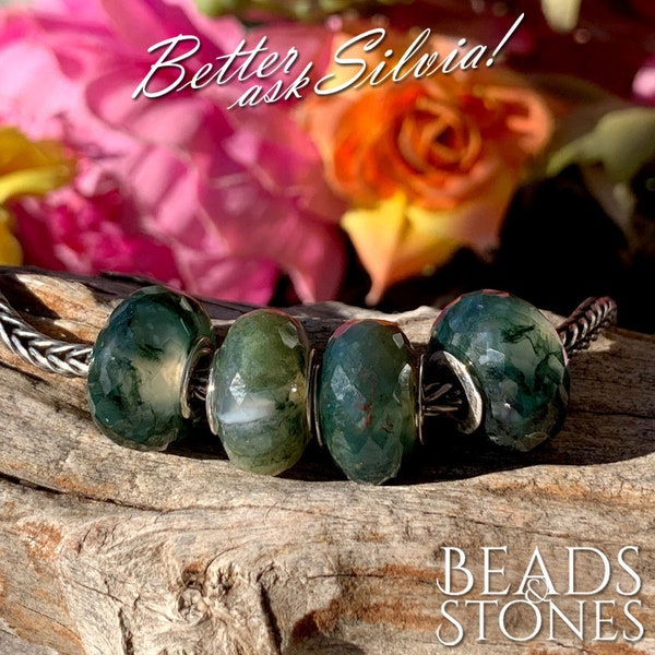 Beads&Stones Natural Moss Agate with S925 Silver rivet