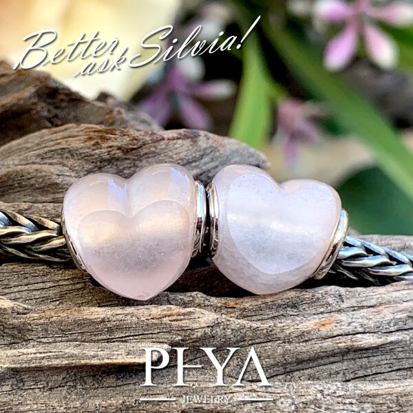 Natural PHYA Heart Rose Quartz with S925 Silver/White Gold Plated rivet