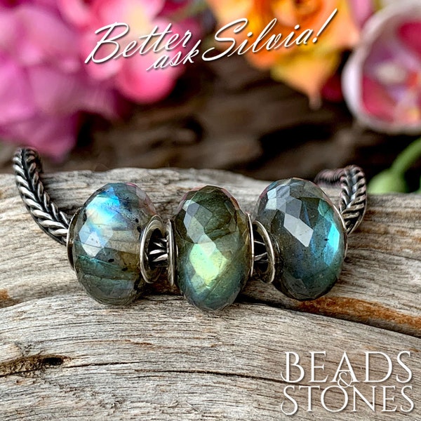 Beads&Stones Natural Labradorite with blue flash and S925 Silver rivet