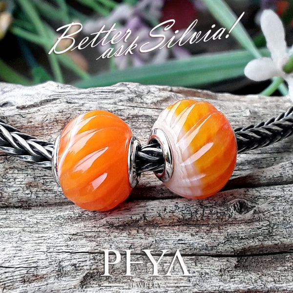 PHYA Orange Stripe Agate natural twist shape with rivet in S925 Silver/White Gold Plated