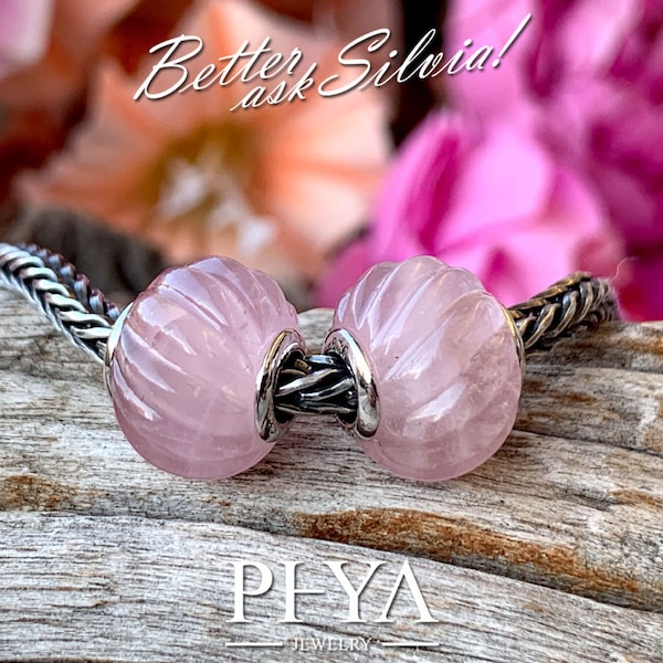 PHYA Intense Rose Quartz Twist shape with rivet in S925 Silver/White Gold Plated