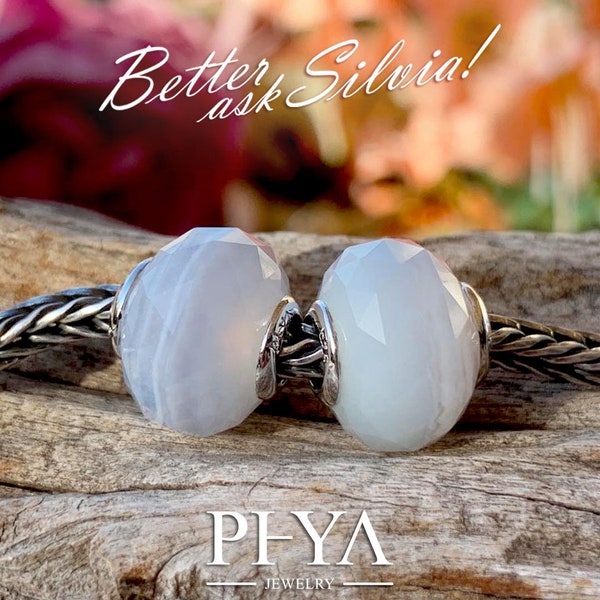 PHYA Natural Blue Lace Agate with S925 Silver/White Gold Plated Rivet