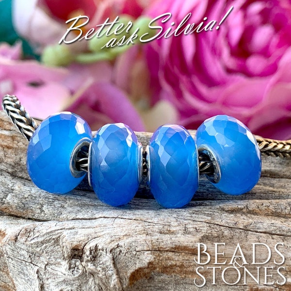 Beads&Stones Natural blue chalcedony with S925 silver rivet