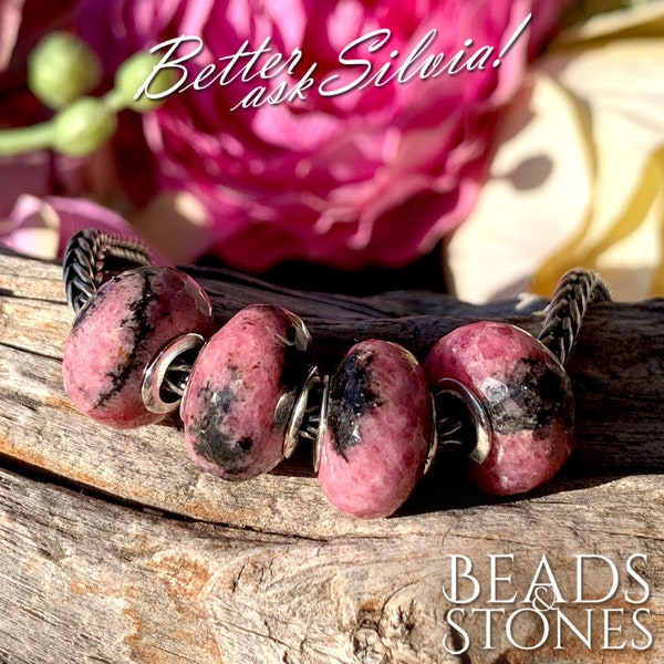 Beads&Stones Natural rhodonite with S925 silver rivet