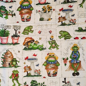Vintage Fabric Garden Frogs and Birds and Bees  1 yd " x 44"  wide.