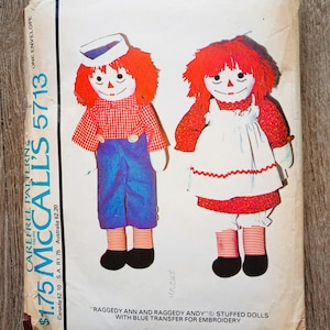 Vintage 1977 McCall&#39;s Raggedy Ann & Andy Doll Sewing Pattern: UNCUT