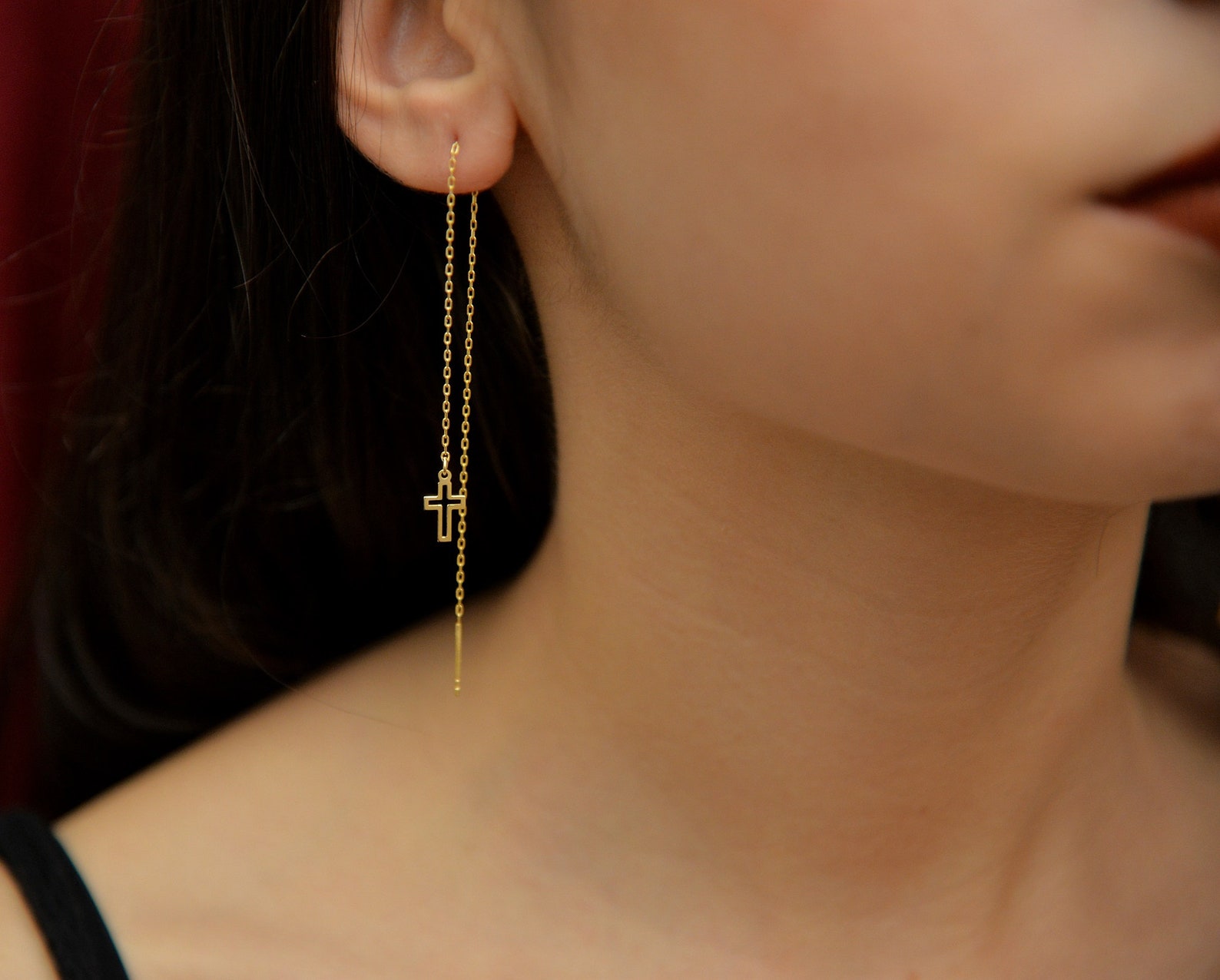 Cross earrings Drop Cross Threader Earrings Minimalist Etsy