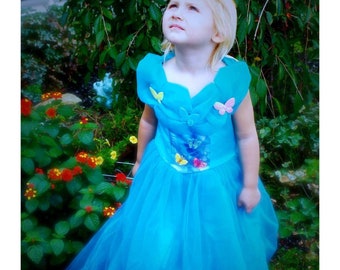 Cinderella Girls Fancy Dress Princess Gown Verjaardagsfeestje Outfit Blauw Cosplay Kostuum