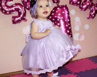 Delilah Lavender Lace and Tulle Flower Girls Dress & Free Headband