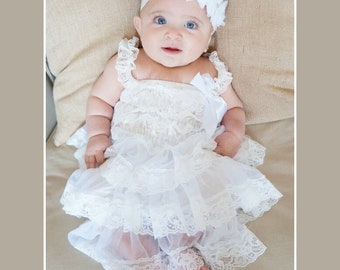 Roxanne Baby Ruffle Christening Gown Tulle Lace Flower Girl Dress con fascia libera