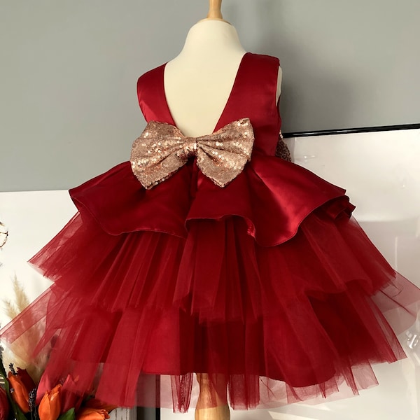 Carol Red and Gold Girls Dress Princess Birthday Party Gown & FREE Headband