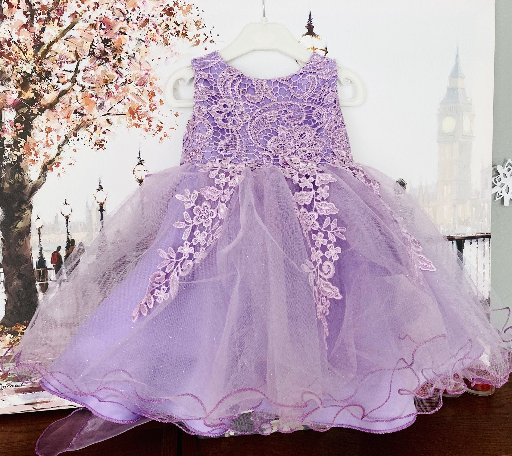Lavender Floral Cotton Baby Dress Set Back For Girls Big Bust