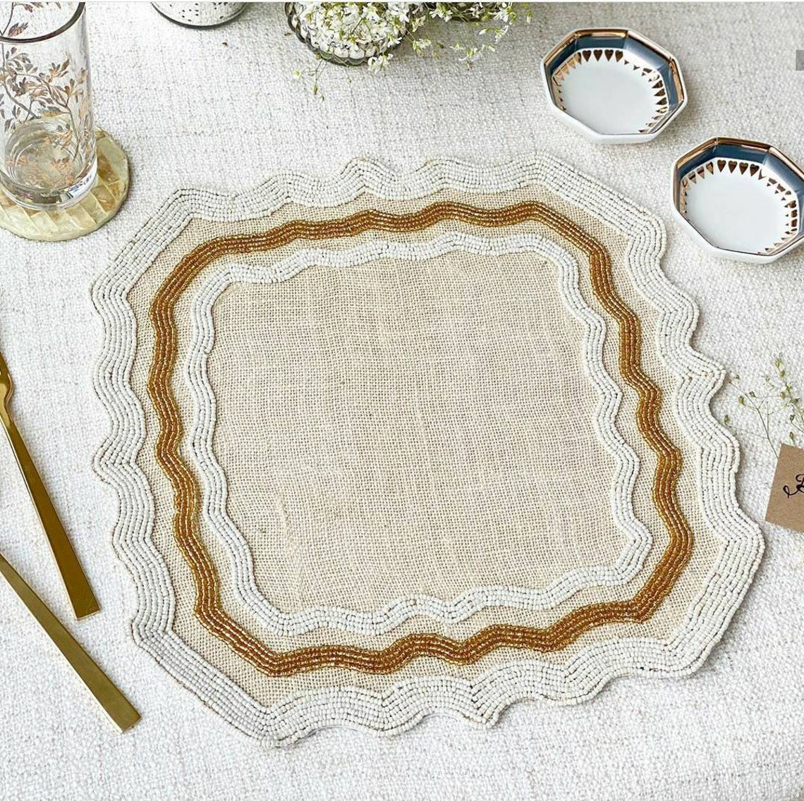 Decorative Handmade Beads Baroque Square Table Mat Place Mat Etsy
