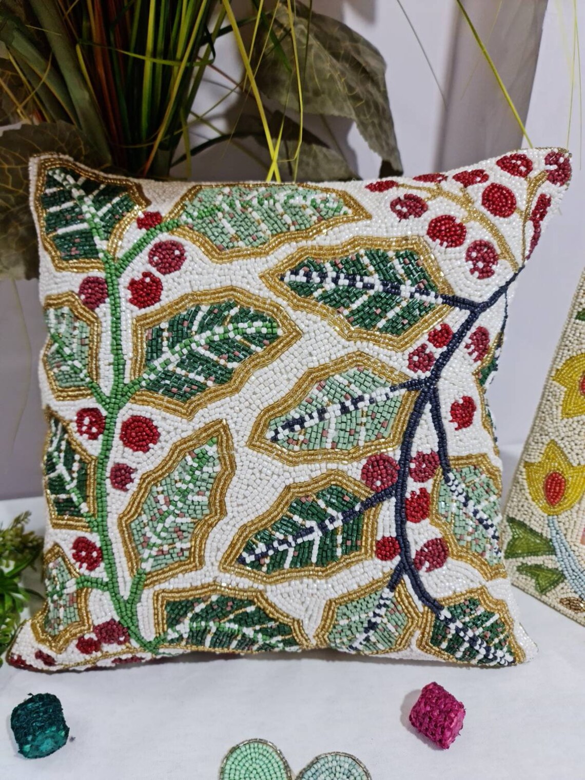 Handmade Beads Floral Cushion Cover Pillow Cover Pillows Etsy