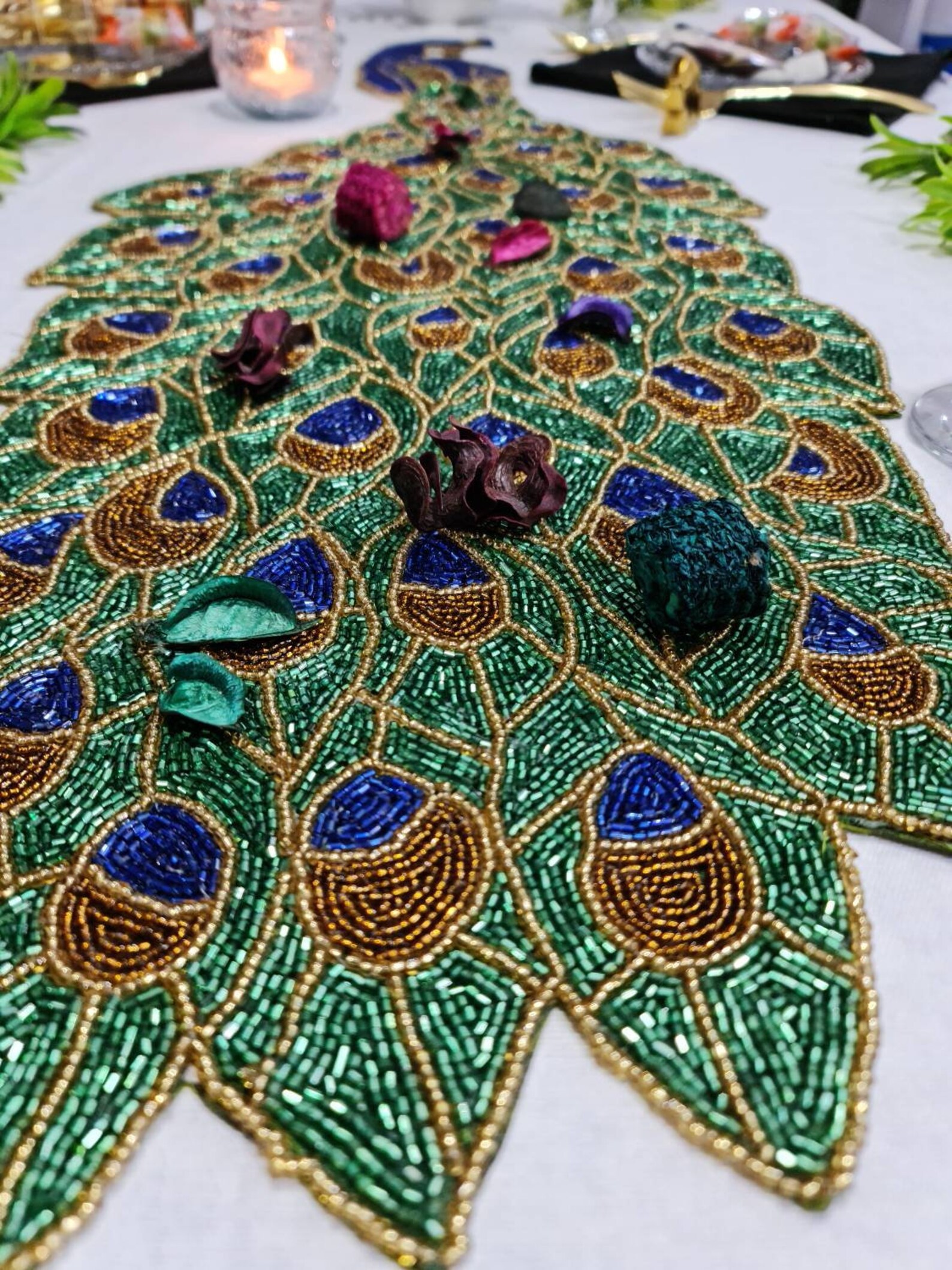 Peacock Table Runner Handmade Beads Table Runner Etsy