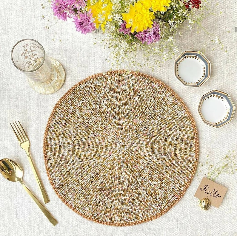 Luxury Gold Beaded Placemat Decorative Placemat Handmade Etsy