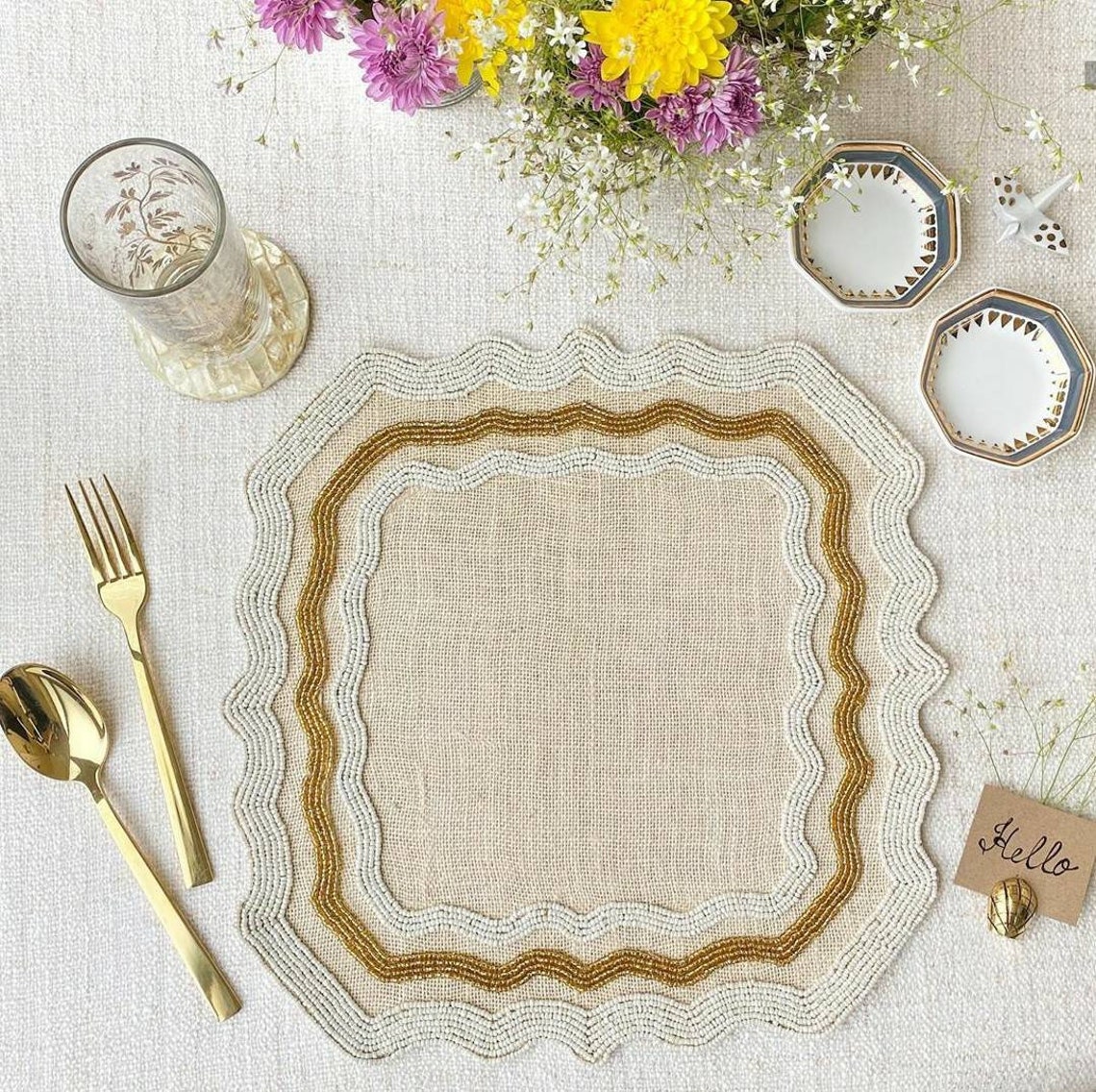 Decorative Handmade Beads Baroque Square Table Mat Place Mat Etsy