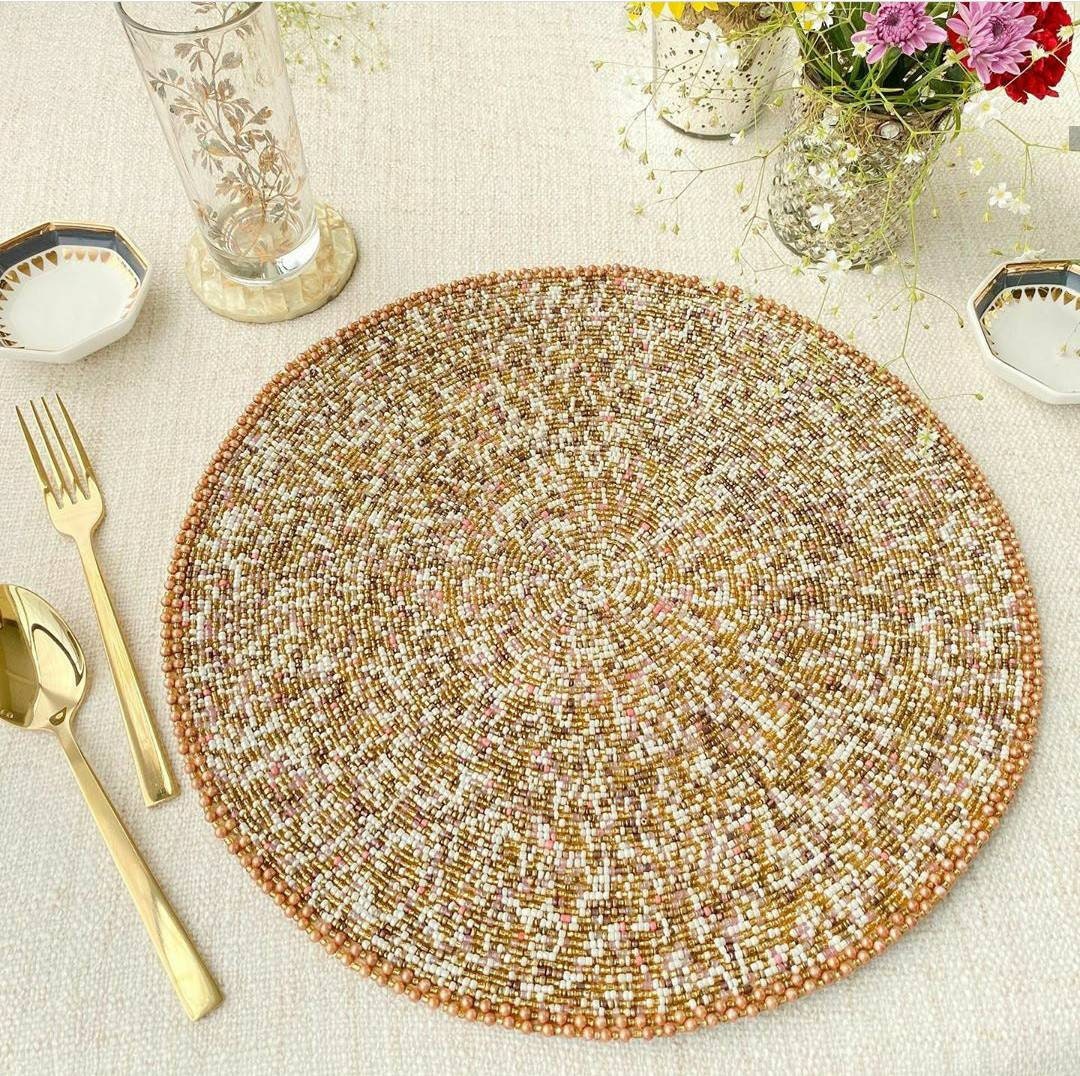 Luxury Gold Beaded Placemat Decorative Placemat Handmade Etsy
