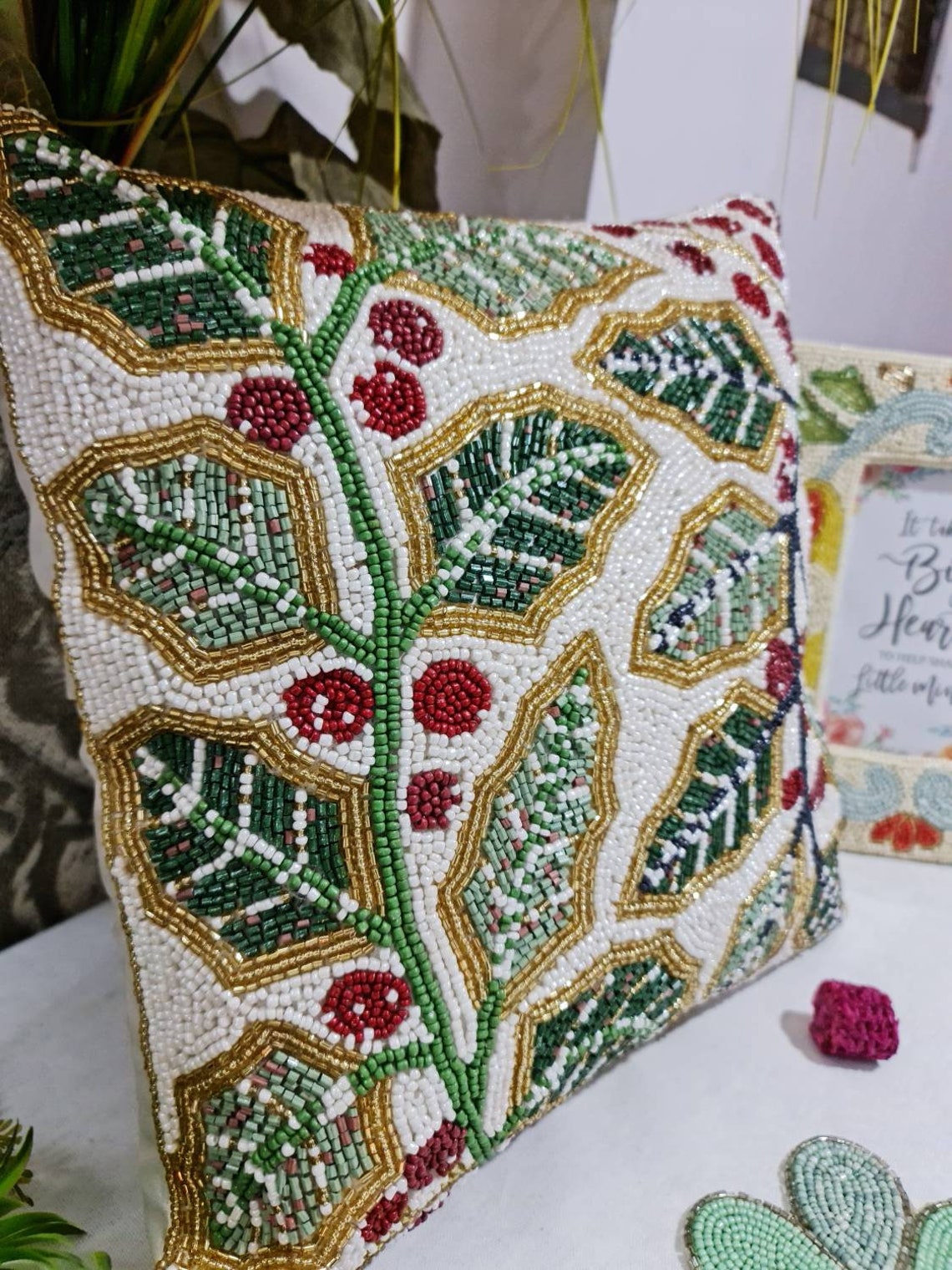 Handmade Beads Floral Cushion Cover Pillow Cover Pillows Etsy