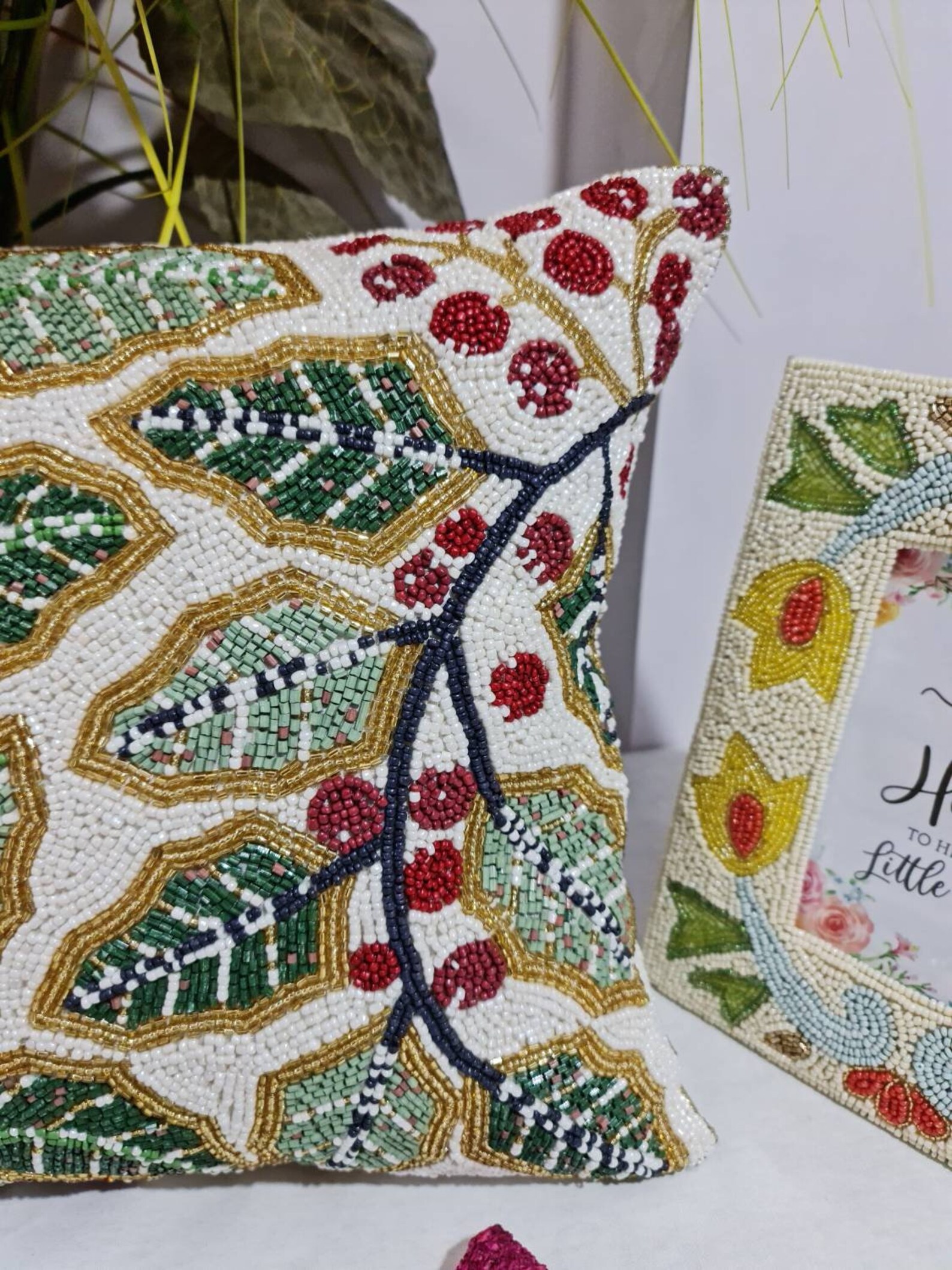 Handmade Beads Floral Cushion Cover Pillow Cover Pillows Etsy