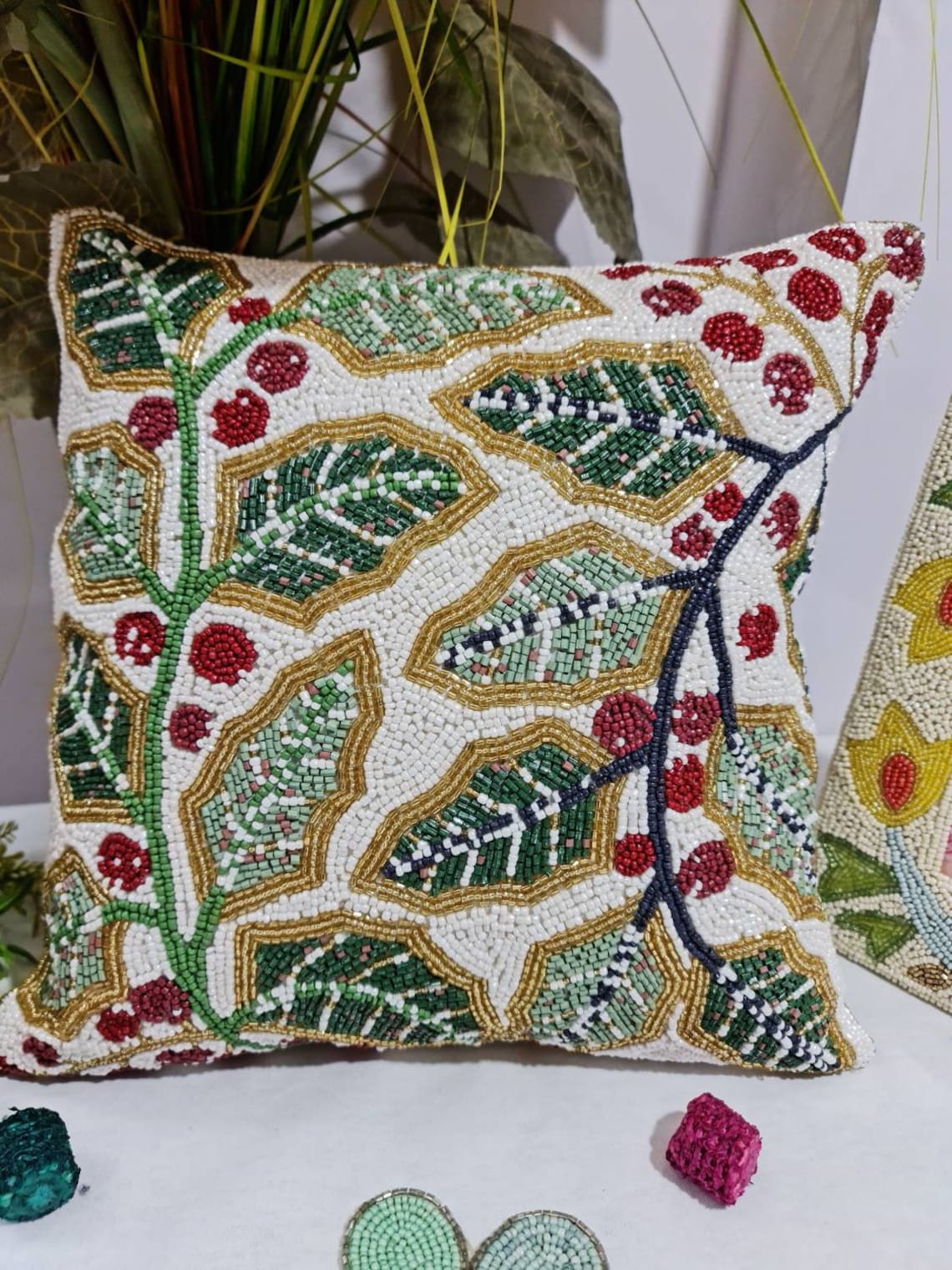 Handmade Beads Floral Cushion Cover Pillow Cover Pillows Etsy