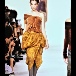 RARE Romeo Gigli SS 1990 Authentic Vintage khaki cotton mesh cocoon tulip skirt, size M-L